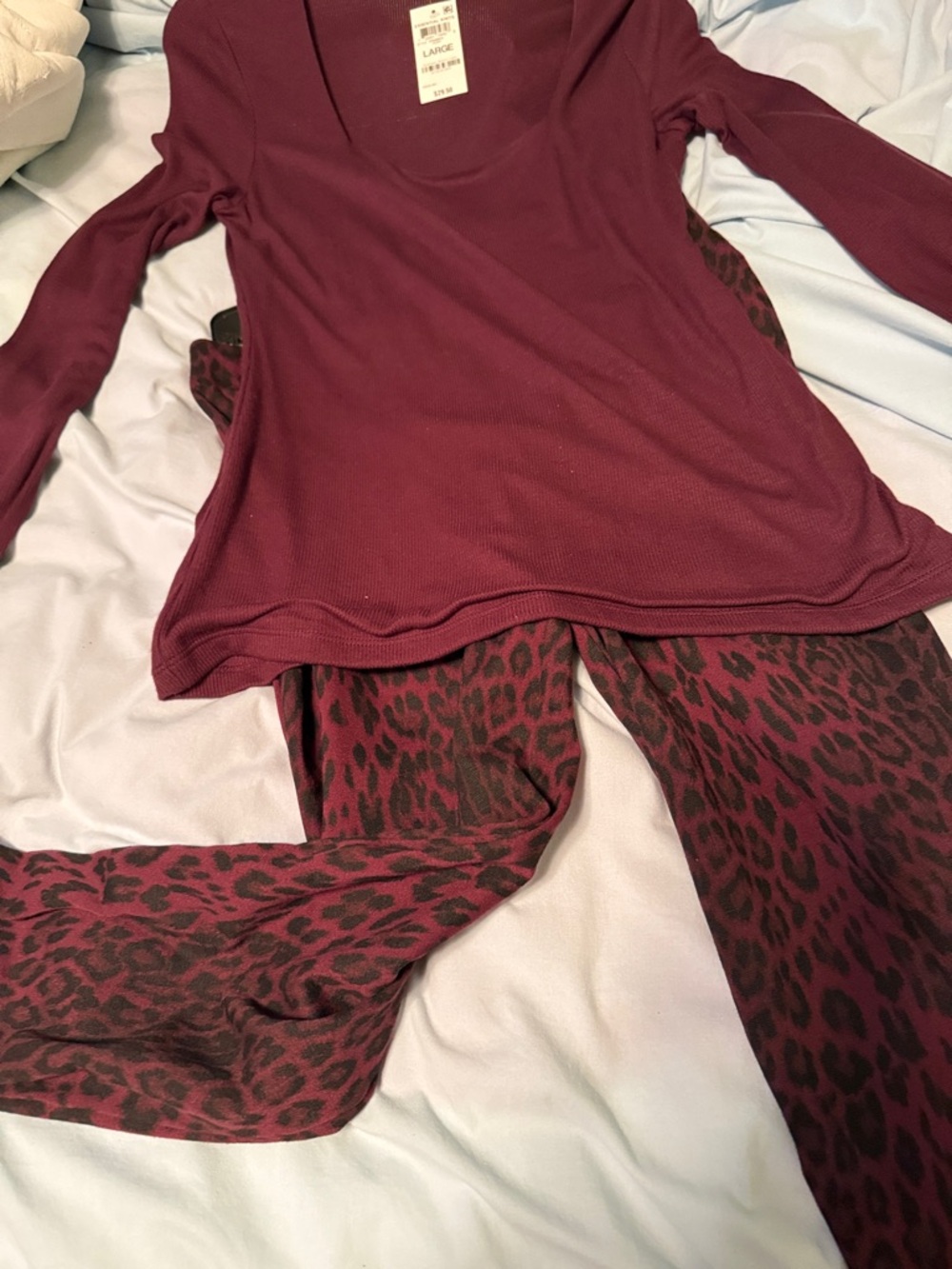 INC International Burgundy Scoop-Neck Top with Burgundy & Black Leopard Legging